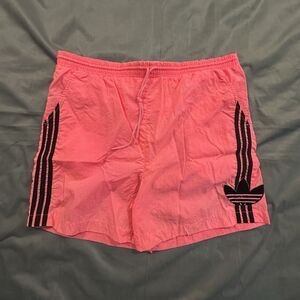Vintage 80s Adidas Originals Board Shorts Nylon Trefoil Mens M Swim Lined Pink
